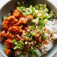 A picture of Sticky Gochujang Tofu with Herbs and Peanuts
